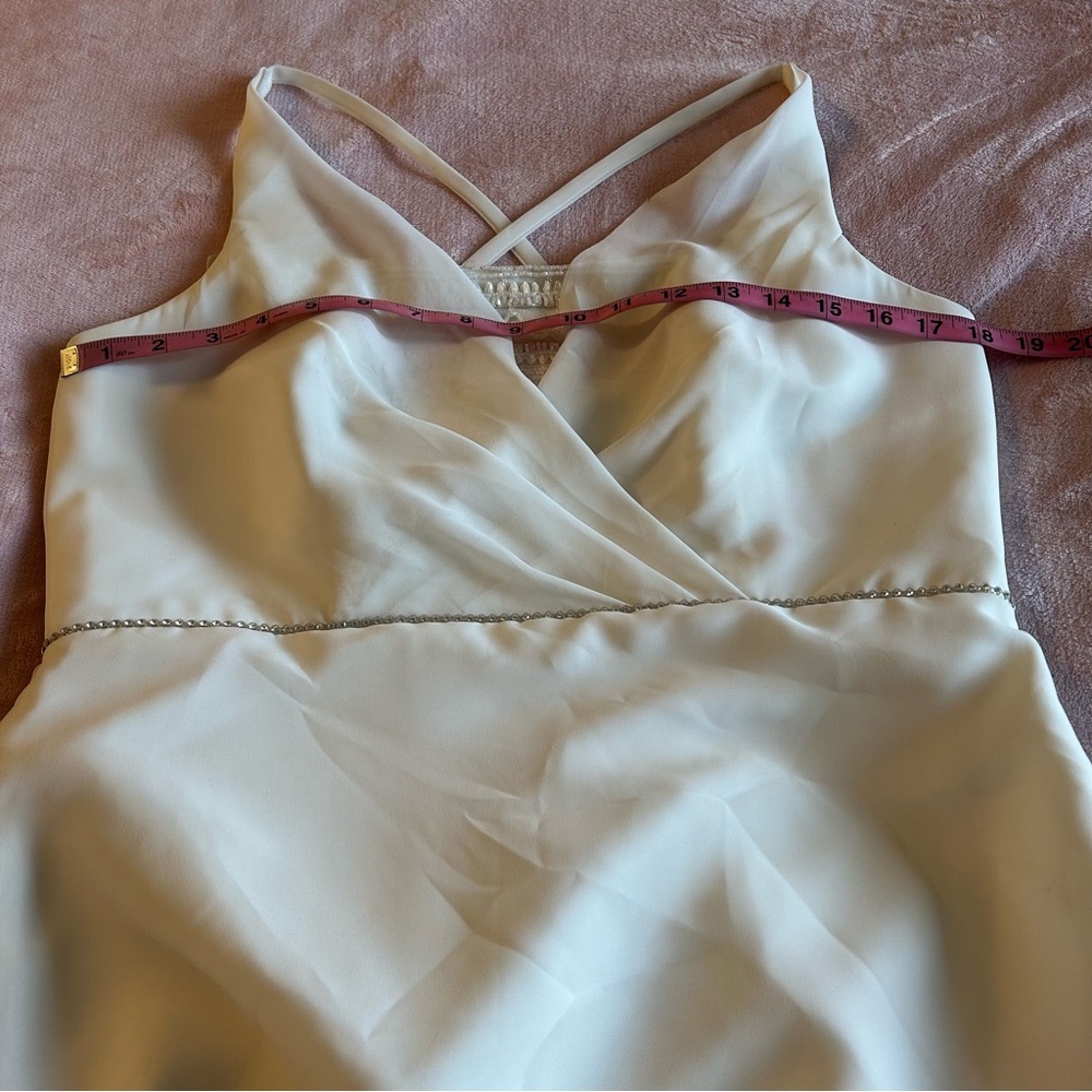 Emme Bridal white sleeveless wedding gown beaded rhinestones satin chiffon 16 - Picture 14 of 16